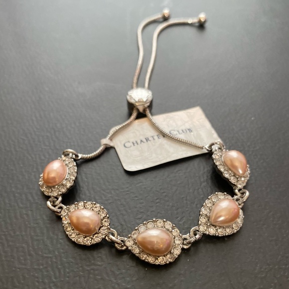 Charter Club Pave’ & Imitation Pink Pearl Slider Bracelet - Picture 5 of 5